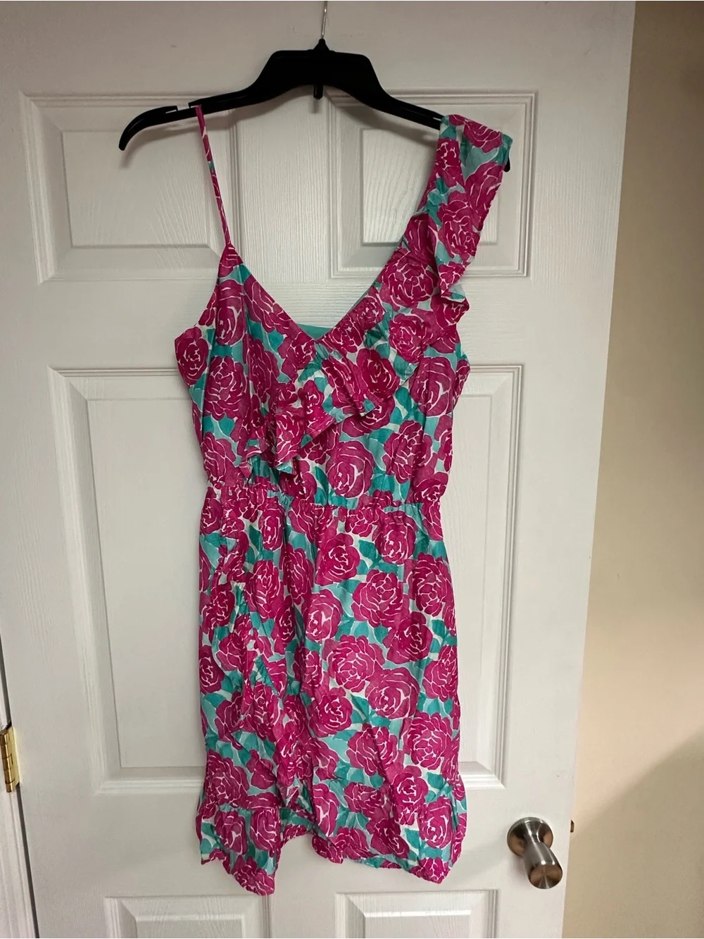 Vineyard Vines One-Shoulder Floral Dress in Pink and Teal - Picture 1 of 2